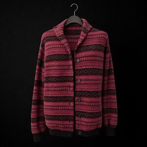 Pendleton‎ Fair Isle Cardigan Womens M Merino Wool Button Sweater Pink